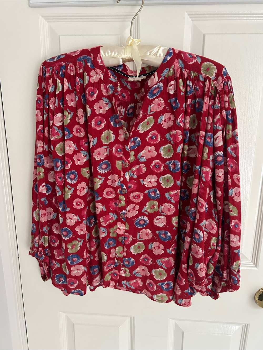 Anthropologie - Pilcro - Women’s Red Floral Button-Front Blouse